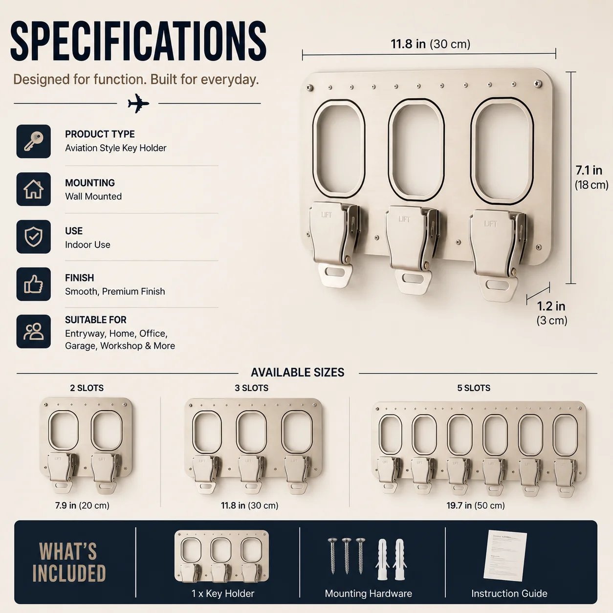 Aviation key organizer size options