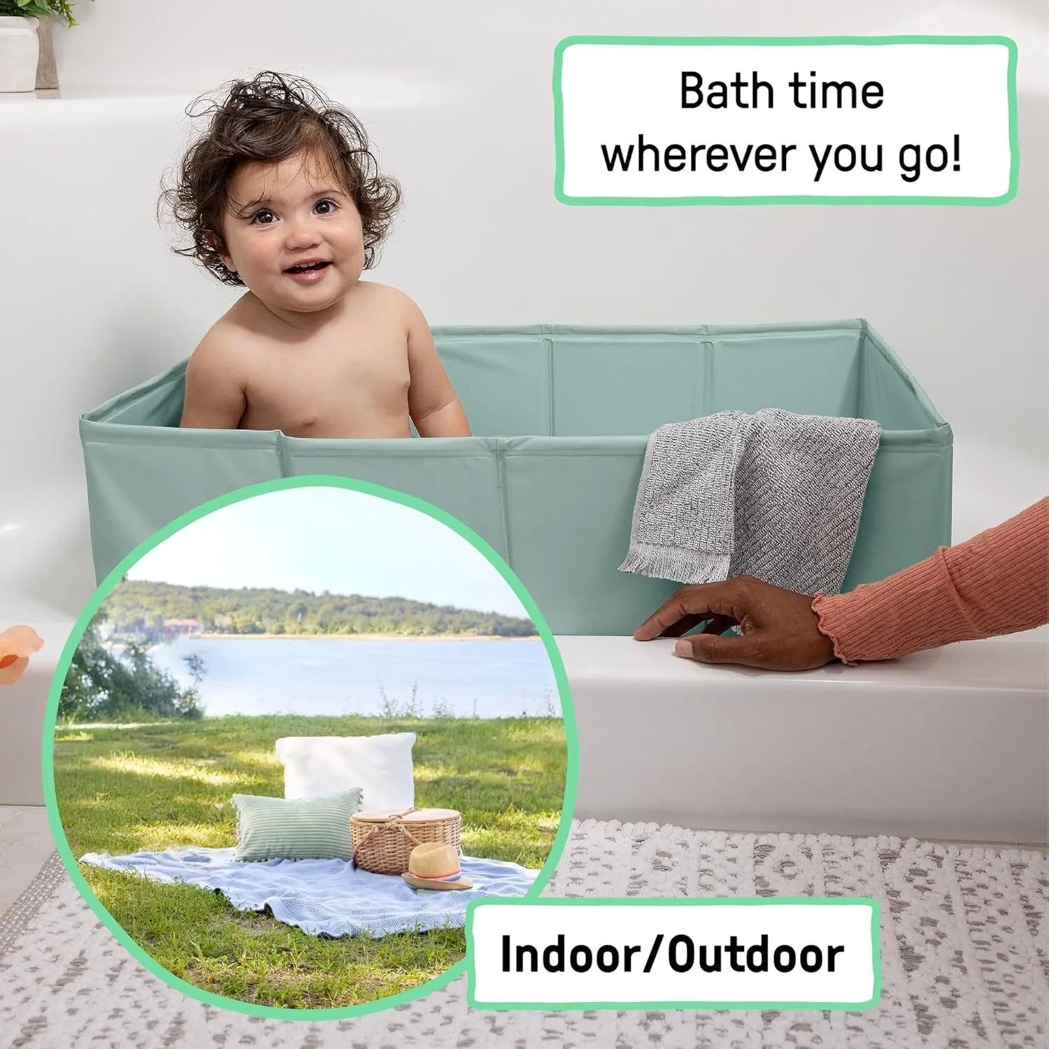 Foldable bath basin ready for indoor or outdoor use