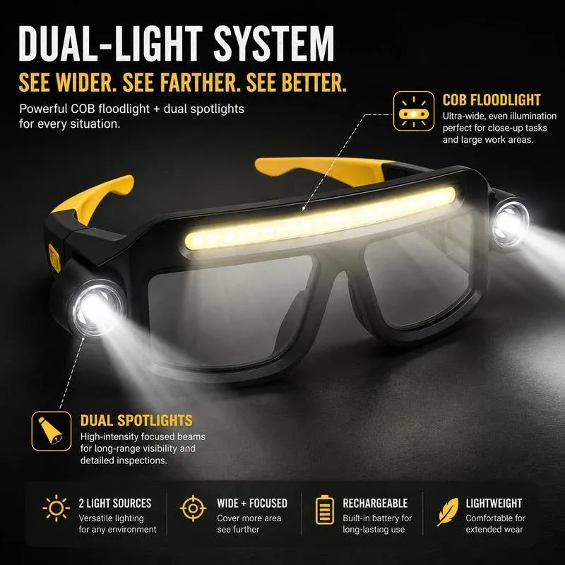 Front floodlight and dual side spotlights