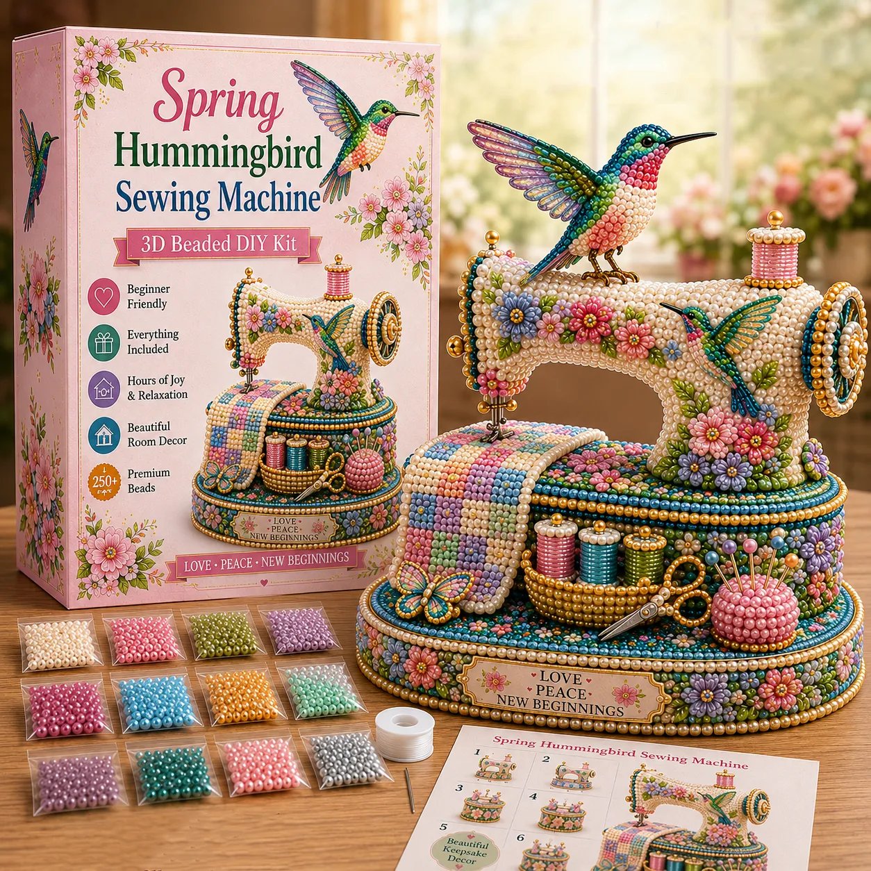 Spring Hummingbird Sewing Machine 3D DIY Keepsake Kit