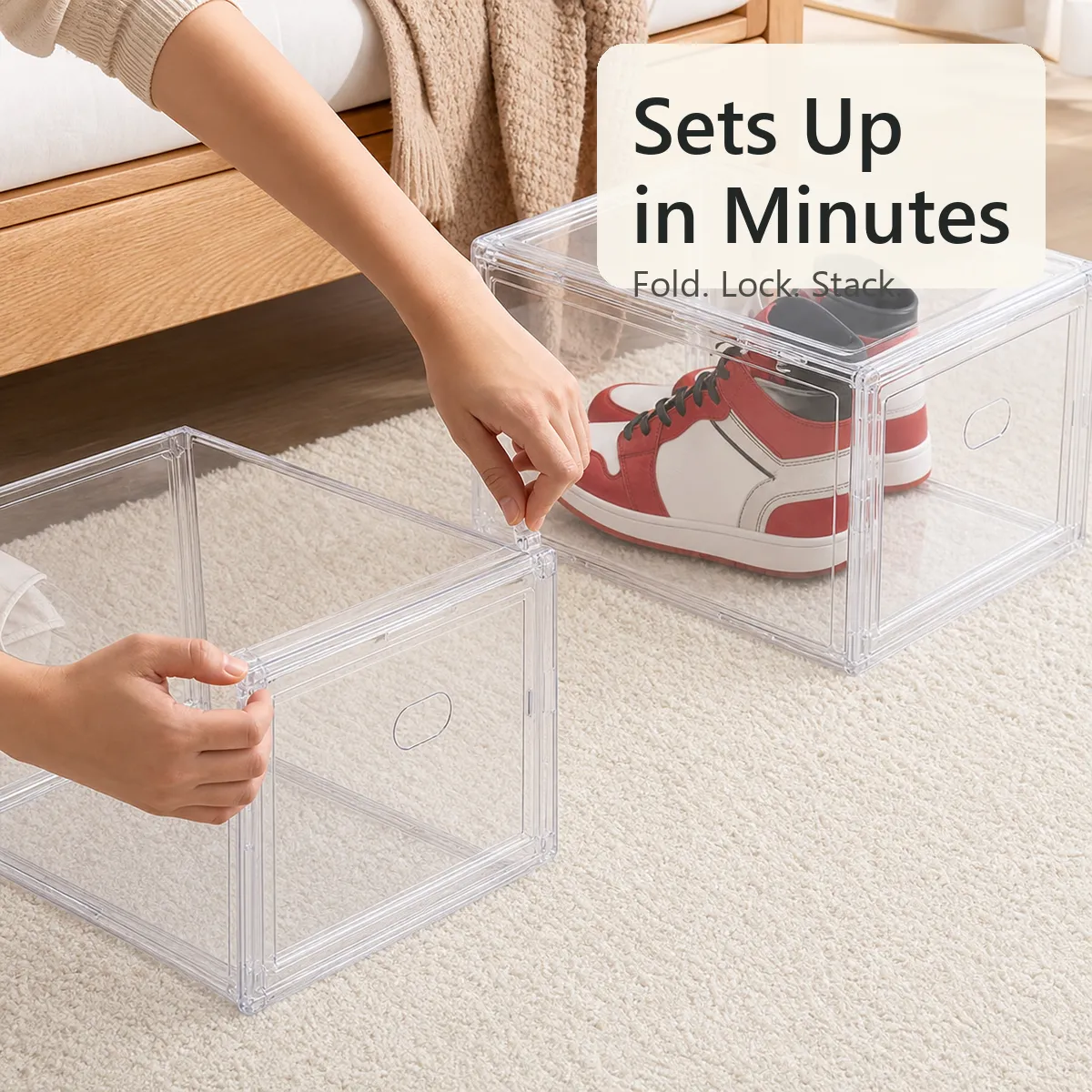 Foldable shoe box setup sequence