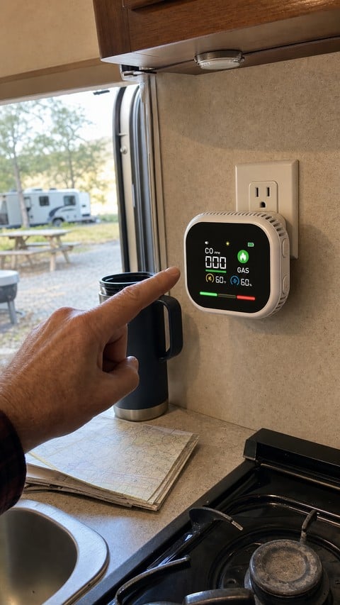 Monitor installed in a compact RV kitchenette