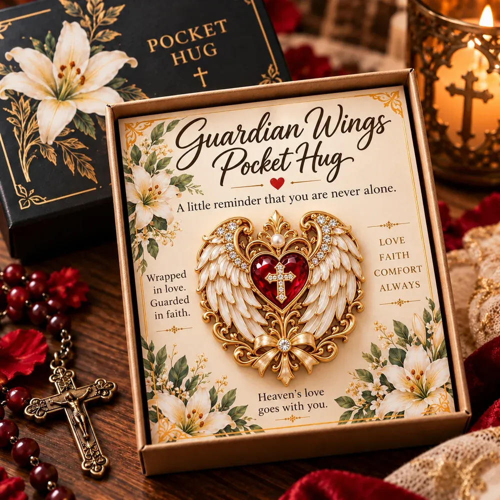 Guardian Wings Pocket Hug with its floral message card and box