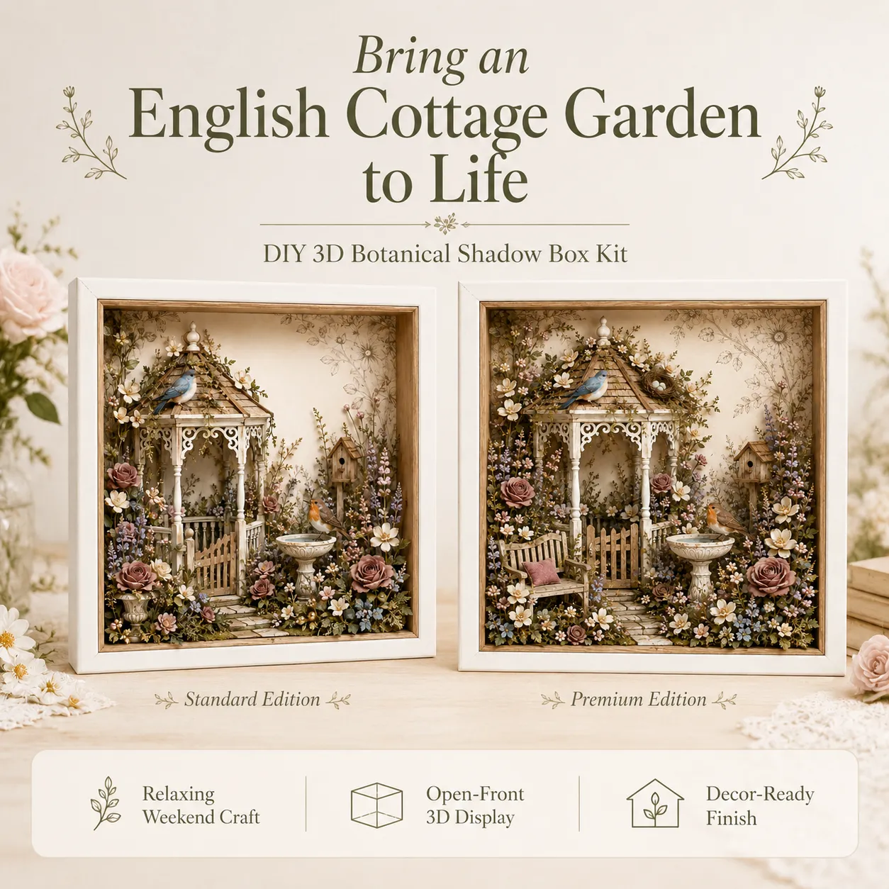 DIY English cottage garden shadow box