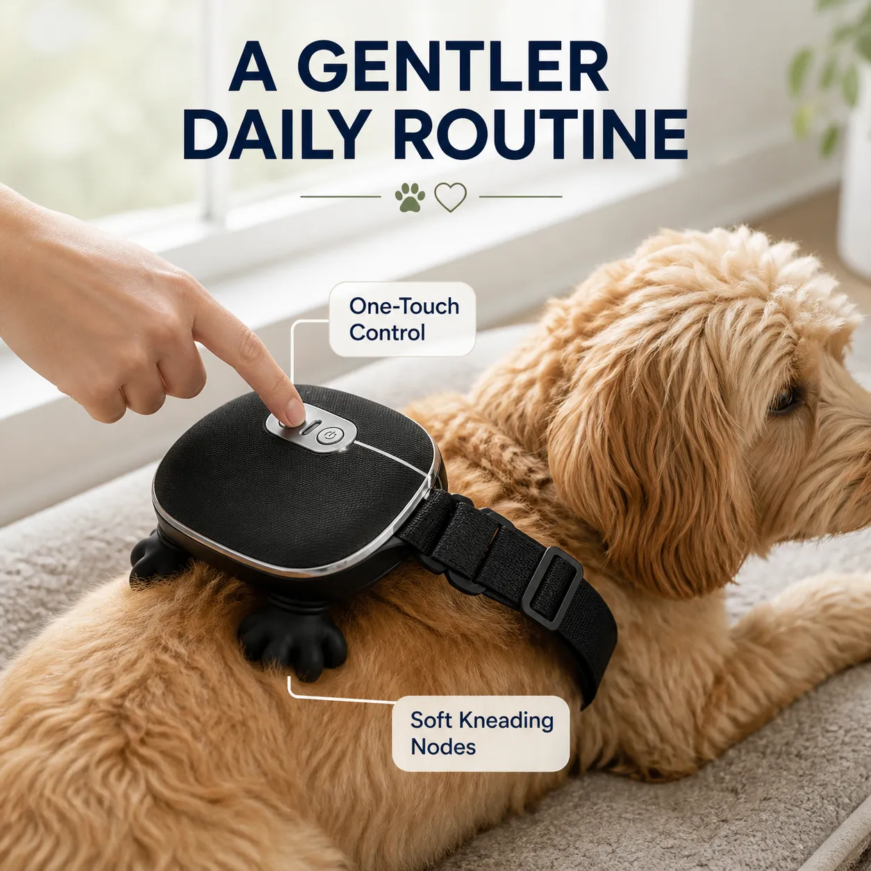 Black pet massager with one-touch controls