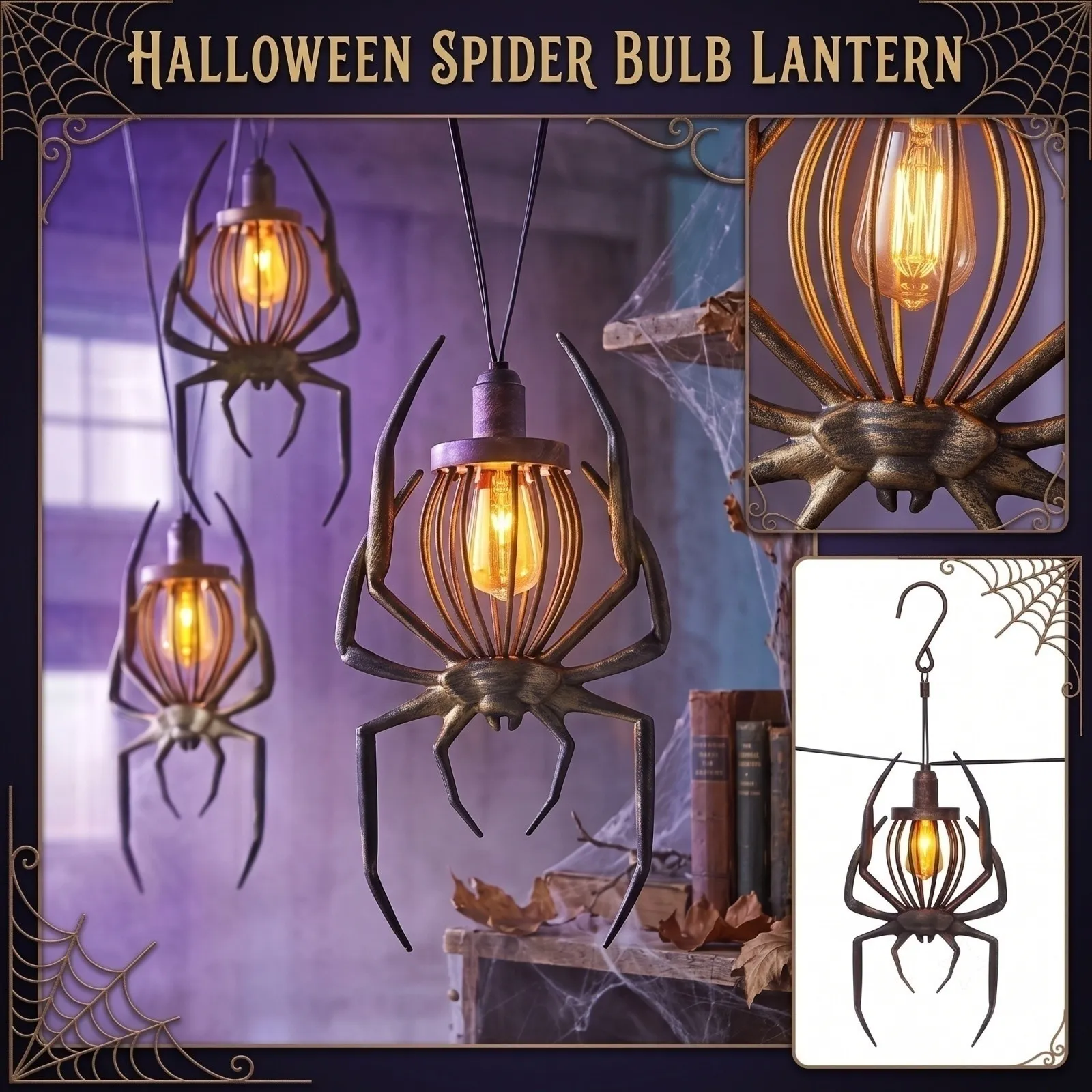 Spider flame string-light details and hanging design