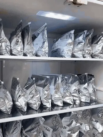 Filling, closing, and organizing food in stand-up foil storage bags