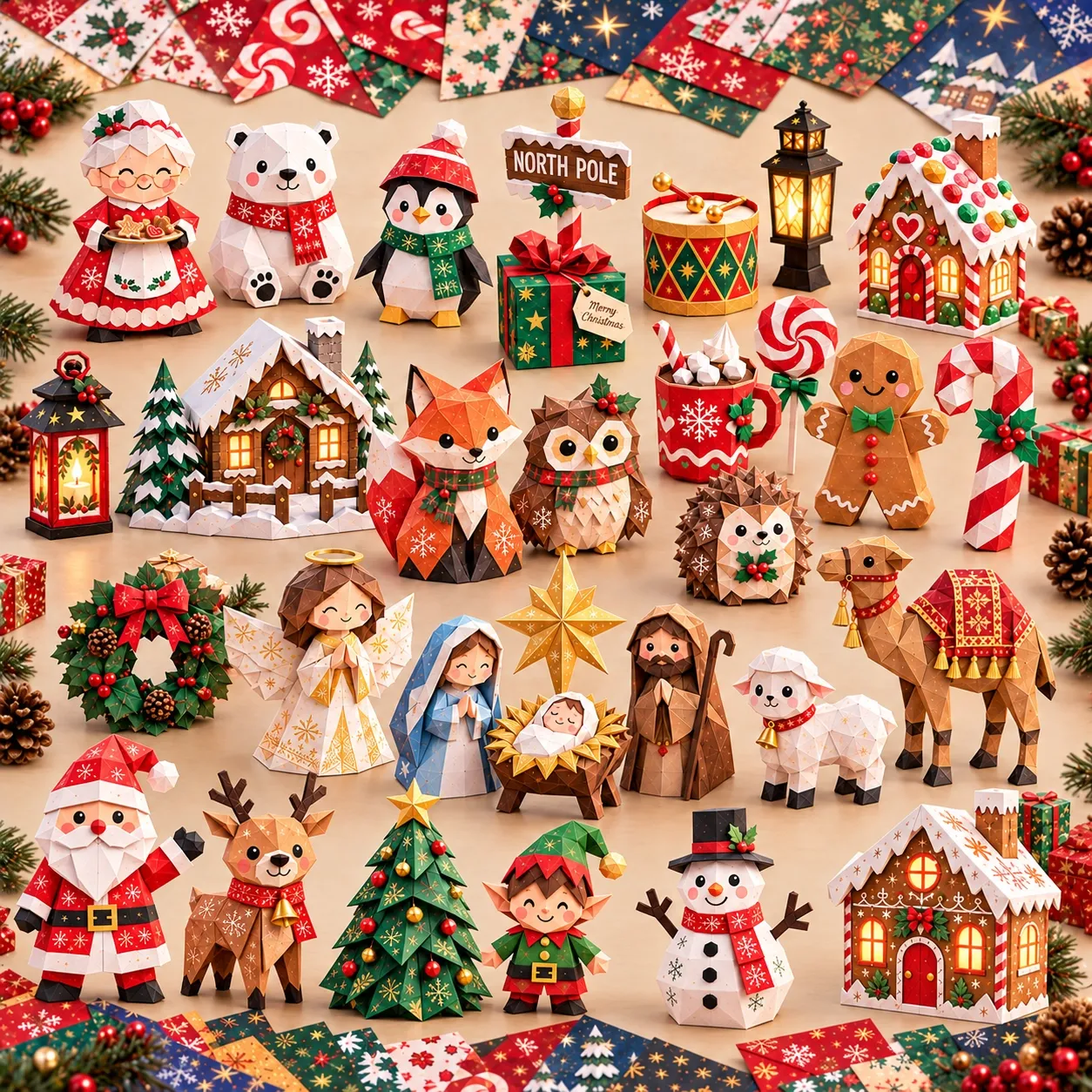 Paper pieces transforming into Christmas craft