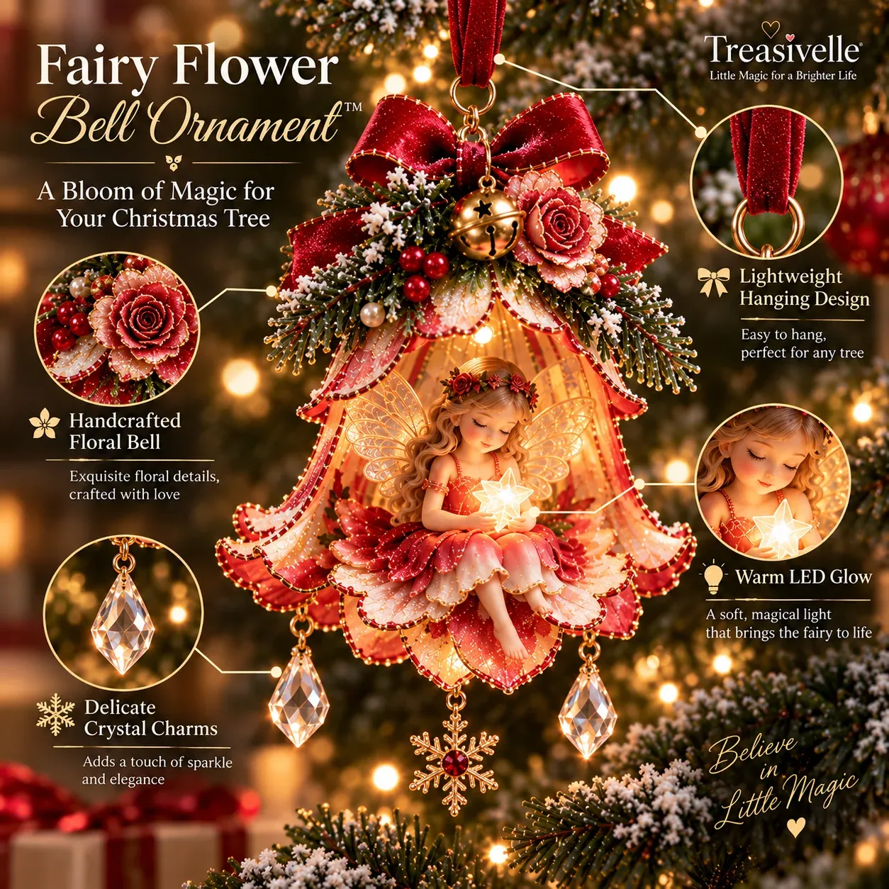 Fairy Flower Bell Ornament feature details