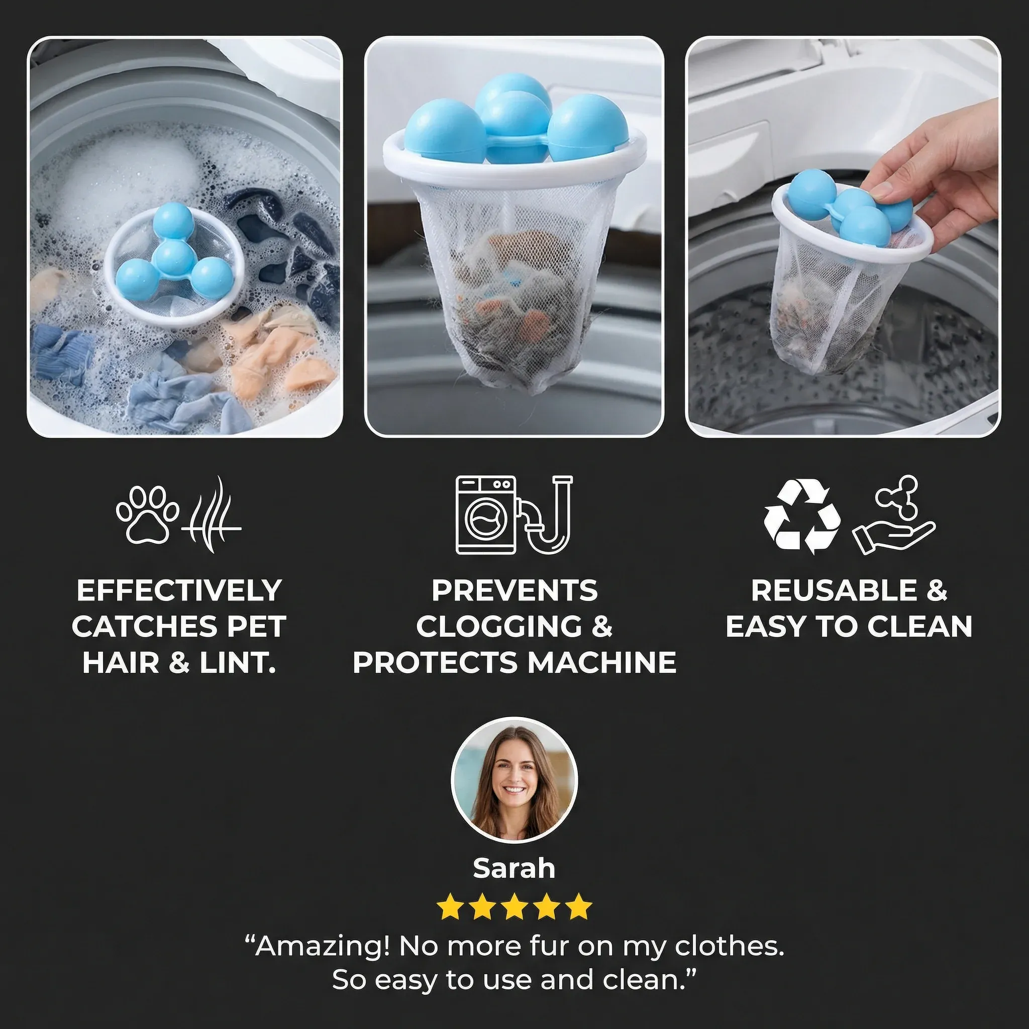 Pet Hair Laundry Filter for Washing Machines – Reusable Hair Catcher Bag