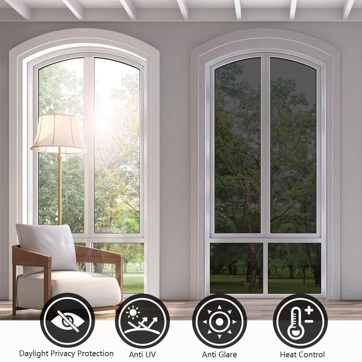 Window privacy film for privacy UV glare and heat control