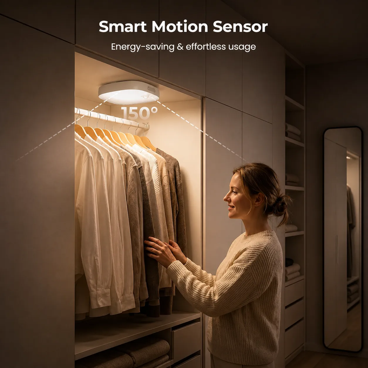 Motion sensor coverage in a home closet