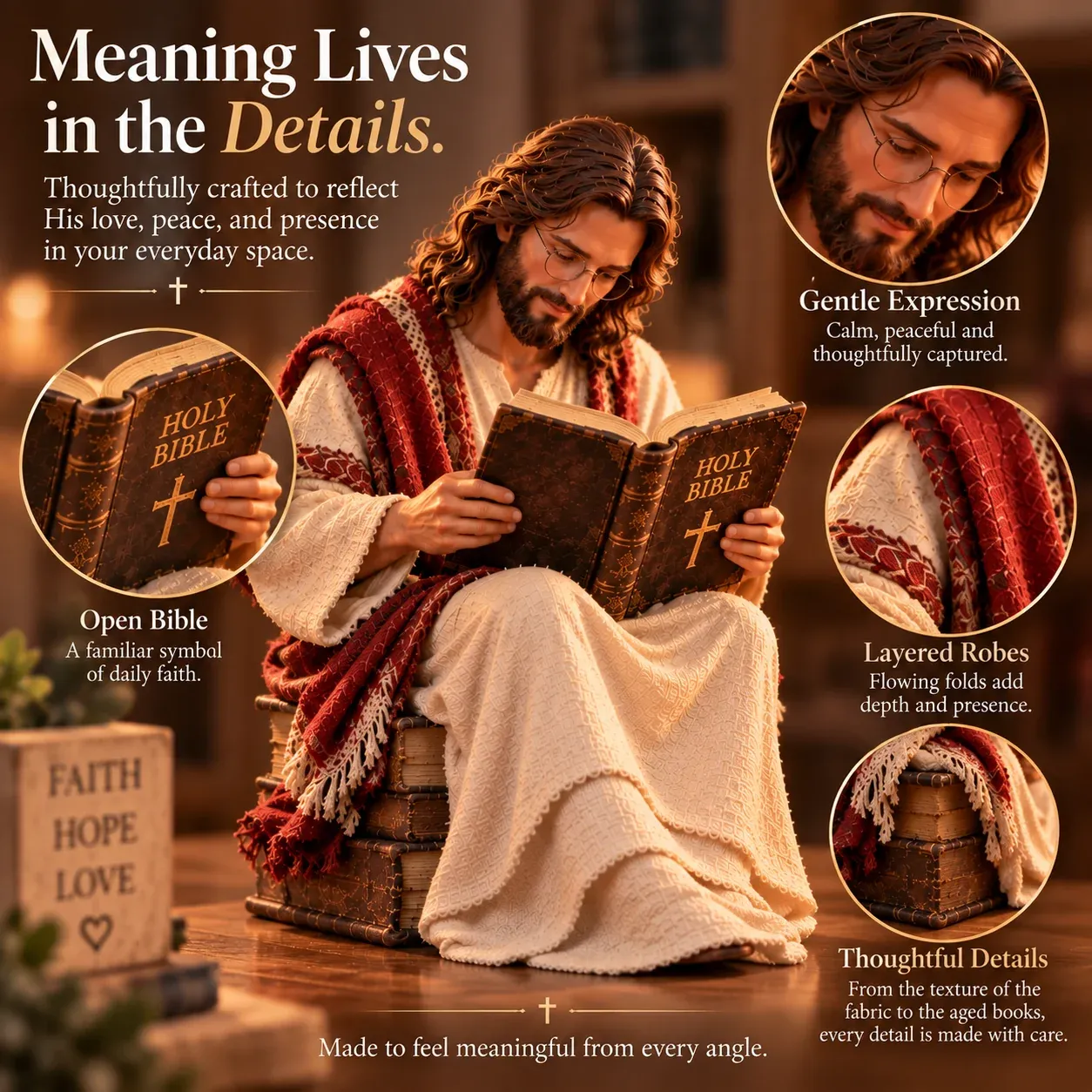 Jesus reading Bible figurine detail guide