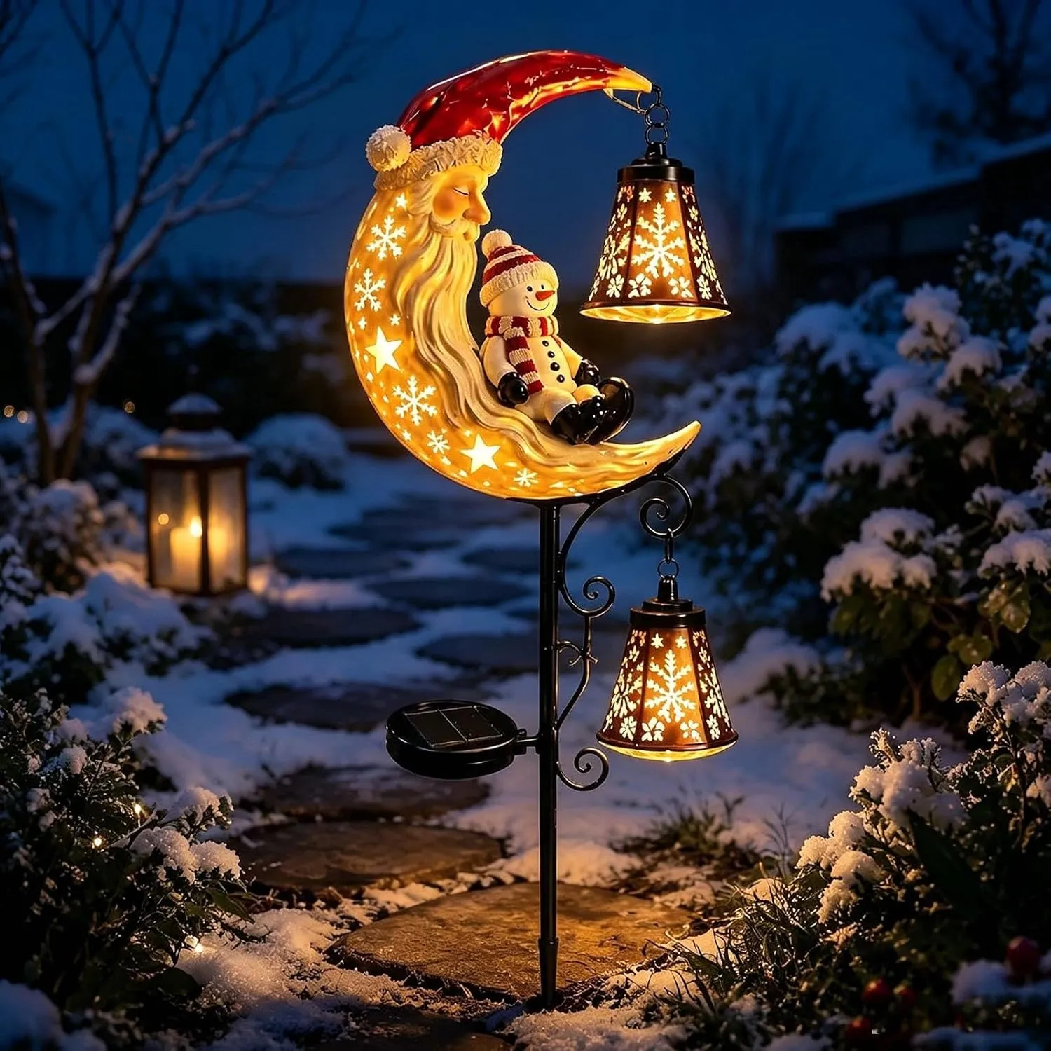Solar Christmas moon snowman garden light