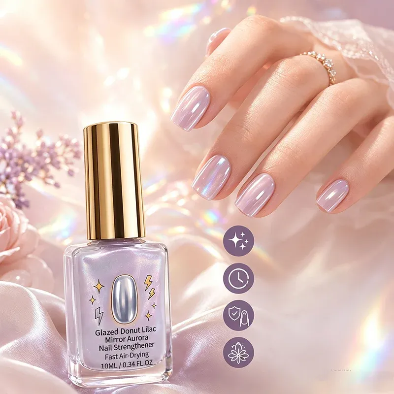 Glossy lilac nails with mirror shine