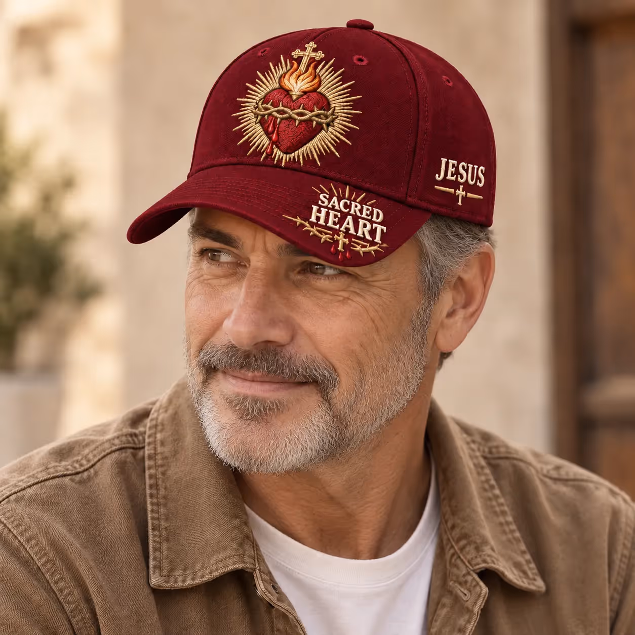 Sacred Heart Christian cap detail