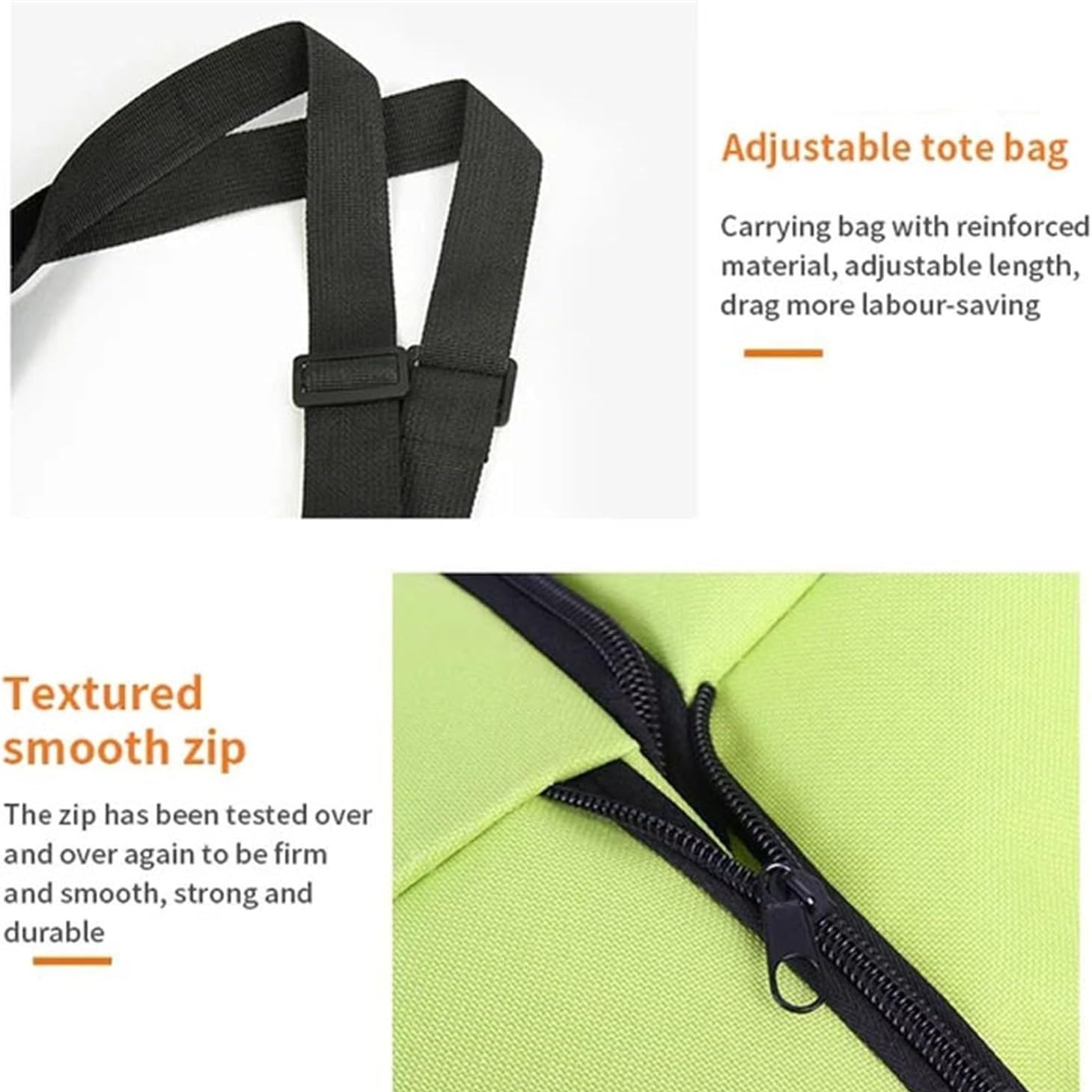 Adjustable shoulder strap and zip construction details