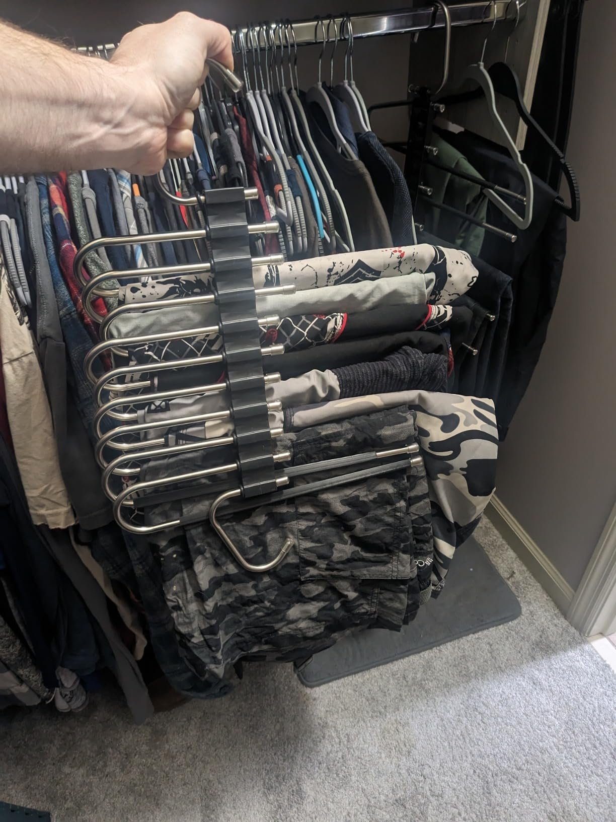 Convenient storage of infrequently used slacks