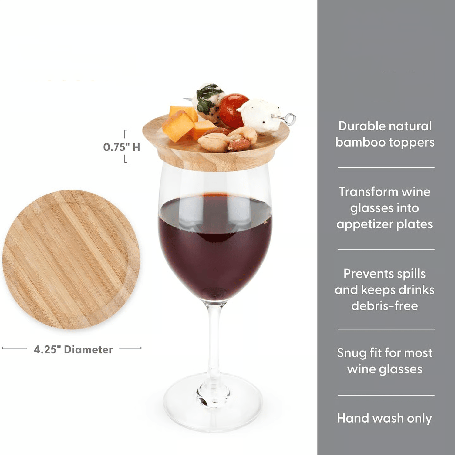 Wine glass topper dimensions and set information