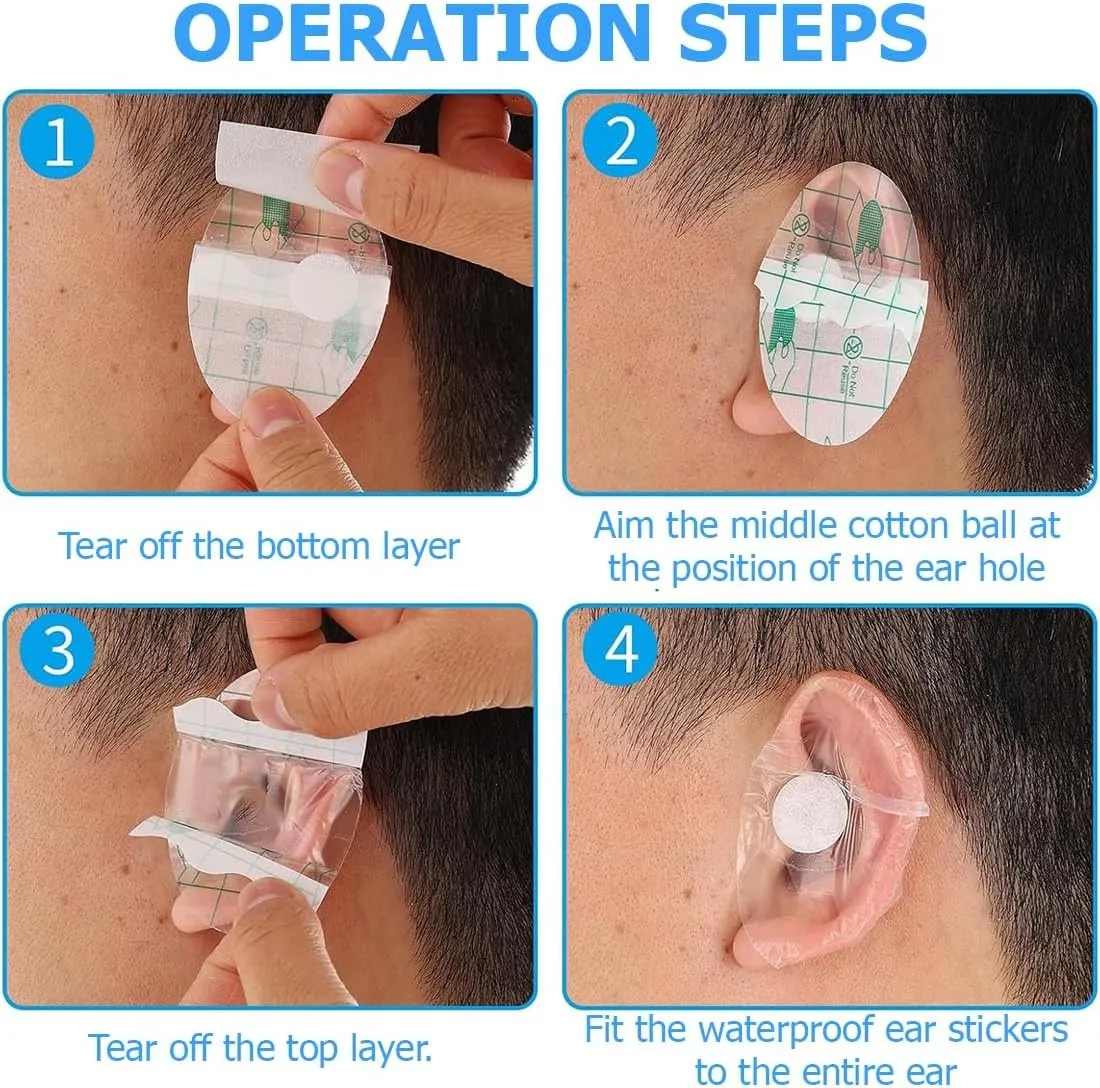 Four-step guide for applying a waterproof ear cover