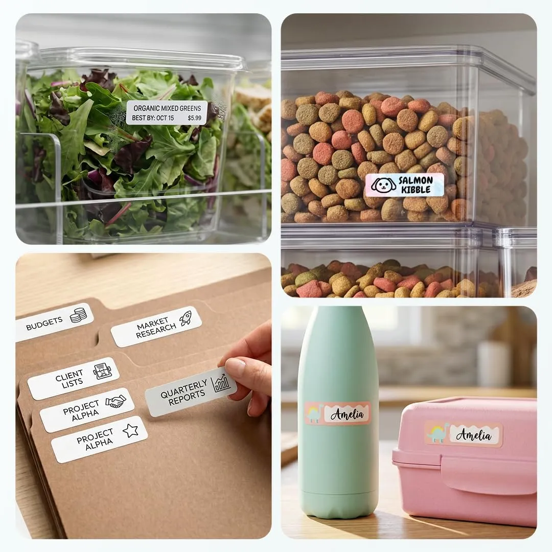 Printed labels used on food containers, files, pet food, and bottles