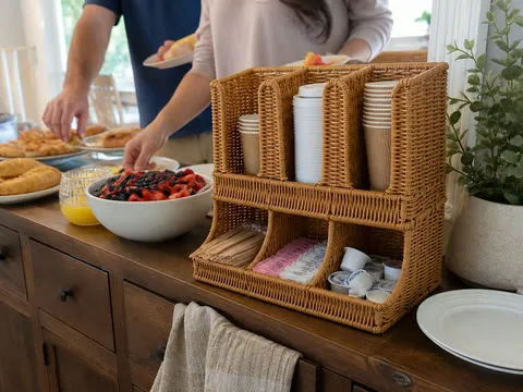 Organizer ready for a casual family brunch buffet
