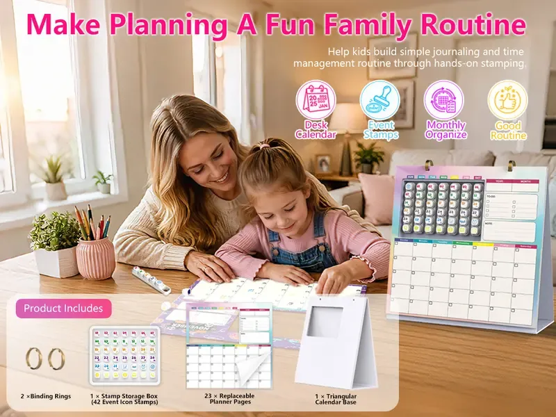 Family using reusable calendar for shared household planning