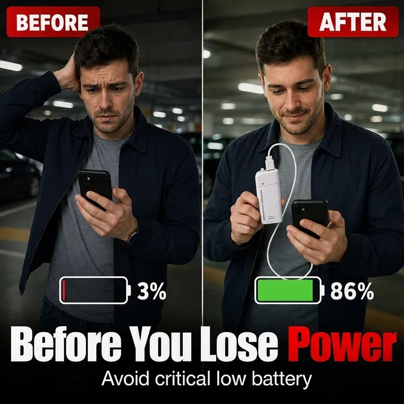 Emergency backup phone power before battery shuts down