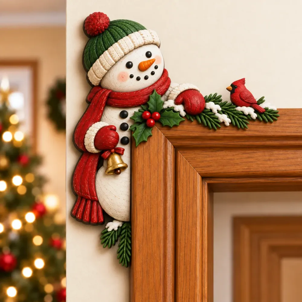 Snowman peekaboo door frame decoration