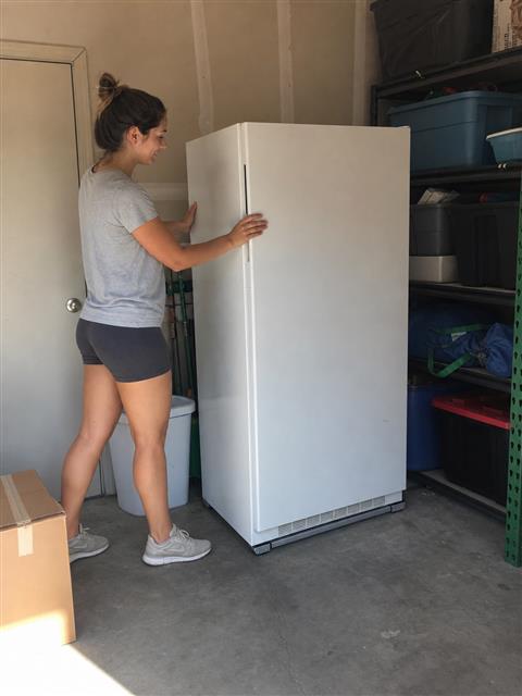 Moving a garage freezer supported by low-profile rails