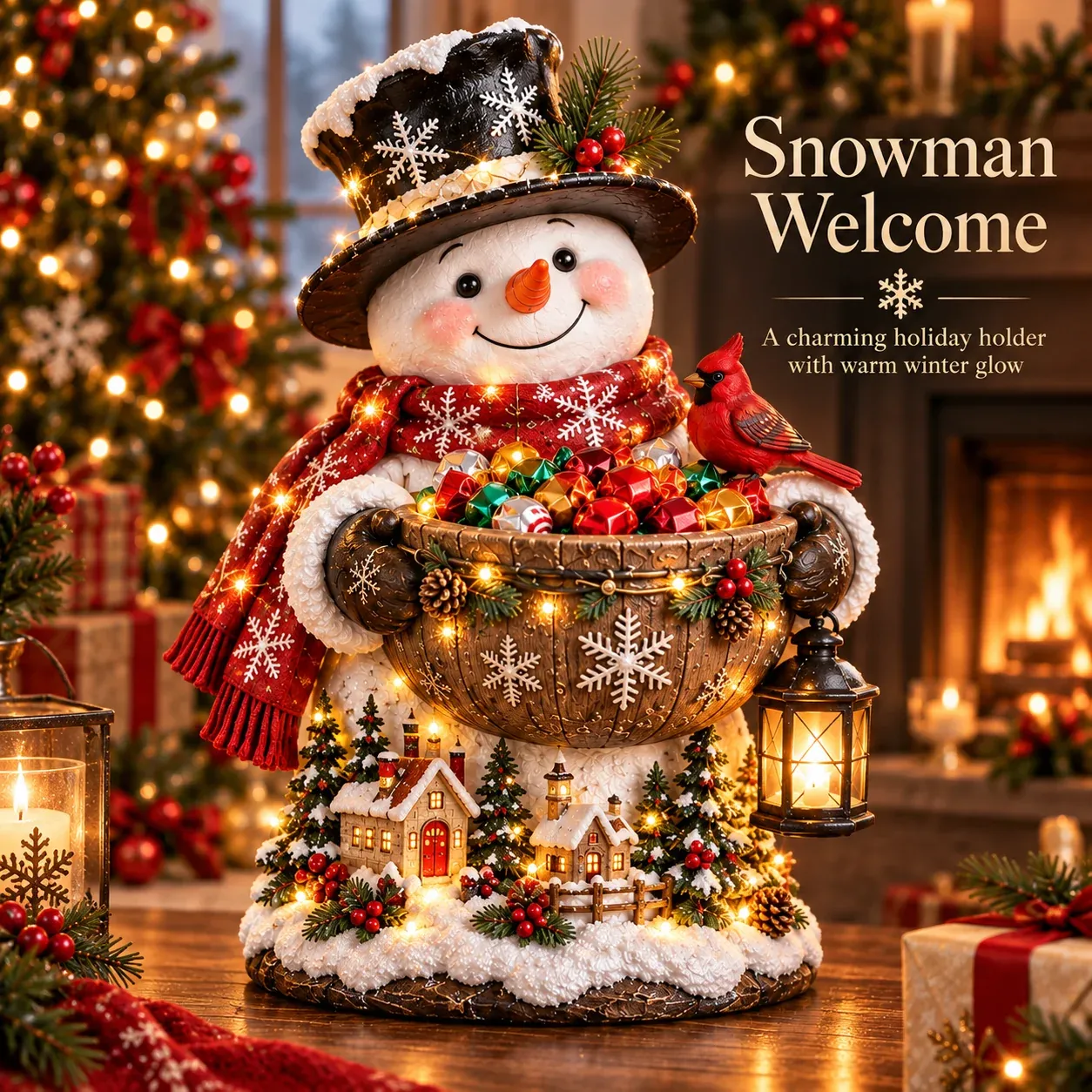 Snowman Welcome Christmas candy bowl