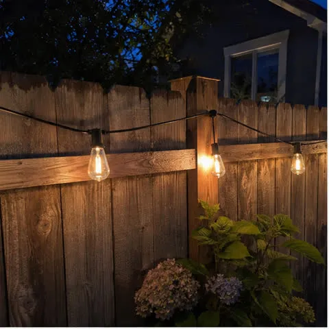 Outdoor string lights in a home setting