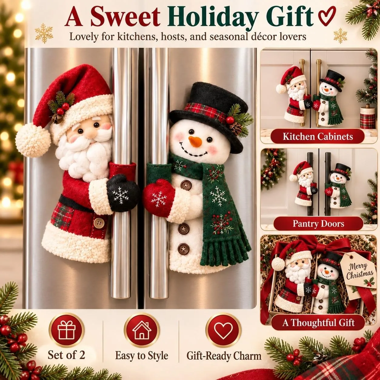🎅☃️ Santa & Snowman Handle Huggers – Christmas Kitchen Decor detail view 3