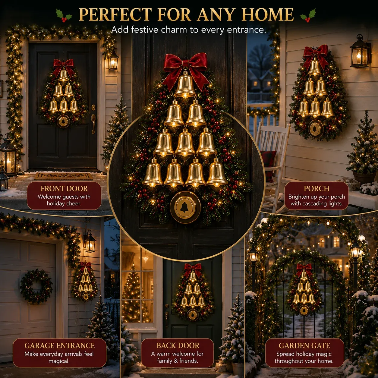 Christmas Bell Cascade Doorbell different home scenes