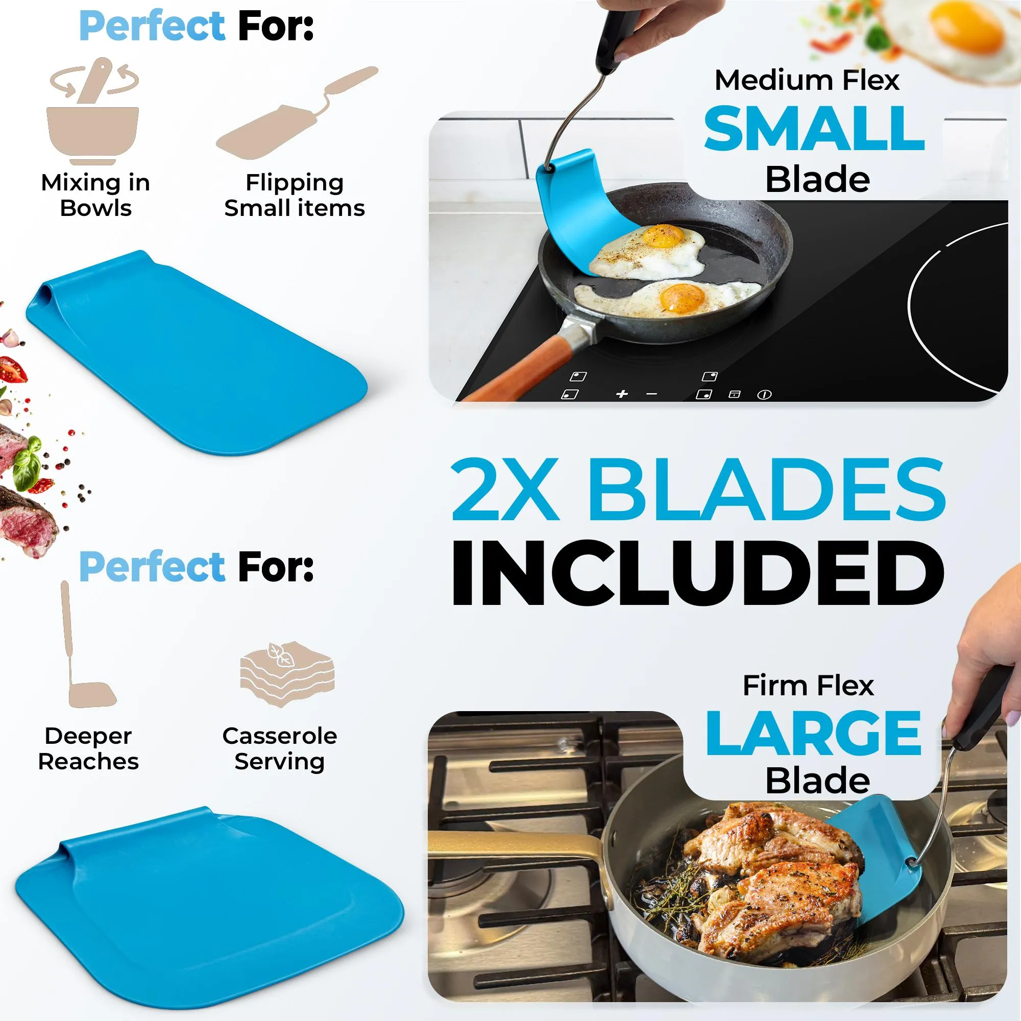 Thin spatula blade sliding under food