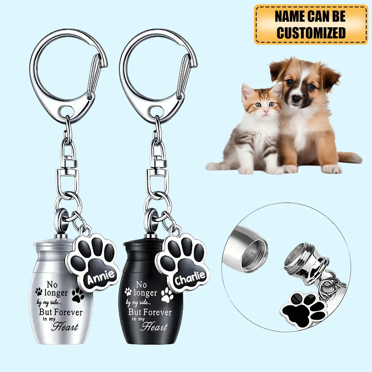 Pet Memorial Ashes Urn With Paw Print Personalized Keychain, Clasp ...