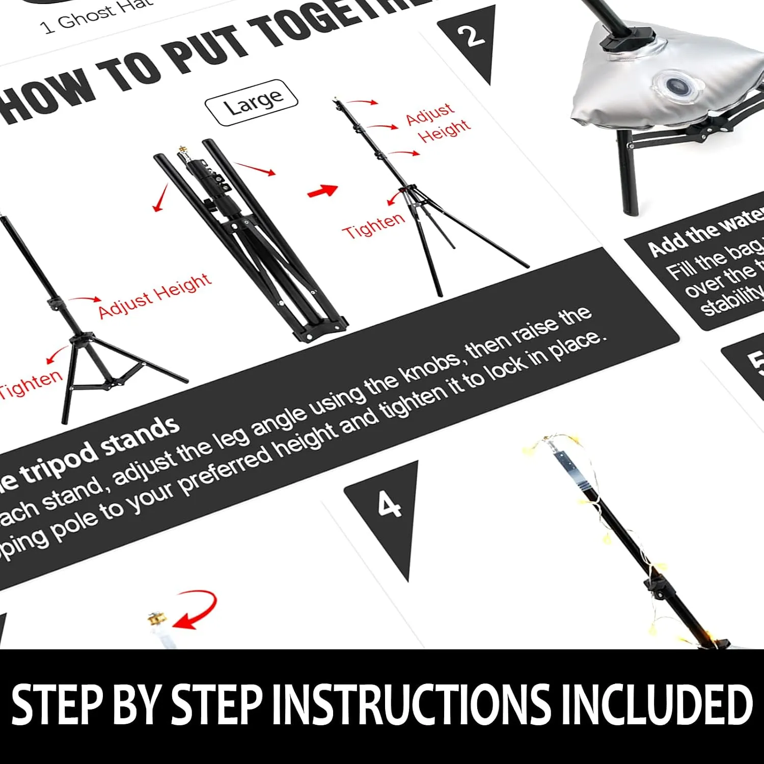 Step-by-step setup guide for the three standing ghost decorations