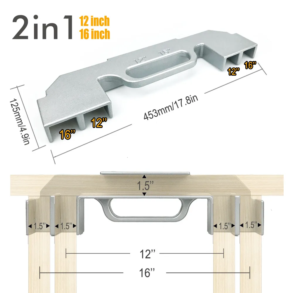 12, 14, and 16-inch multi-spacing framing jig dimensions and fit