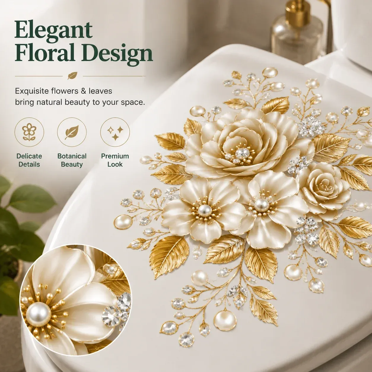 Golden pearl floral decorative sticker details