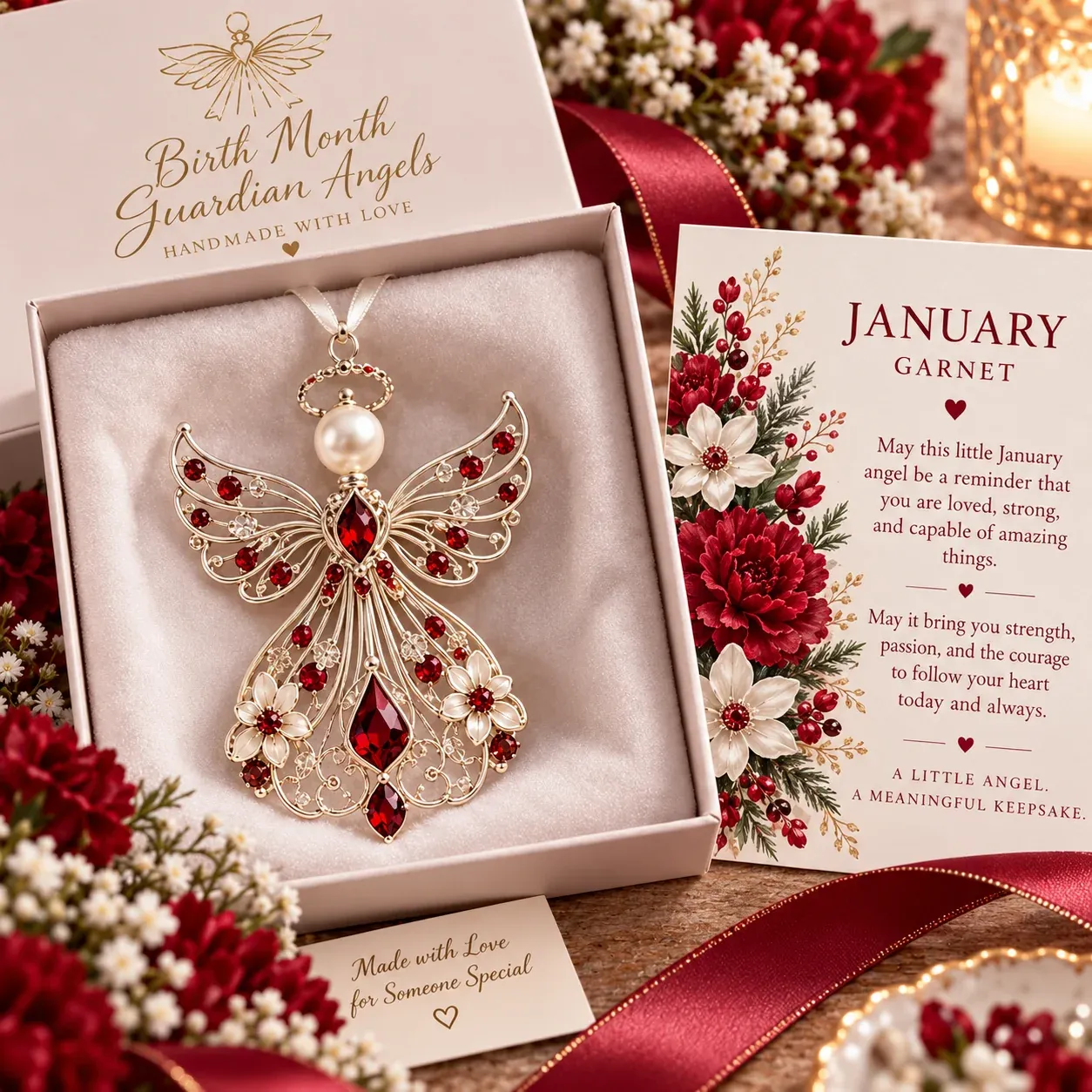 January Garnet guardian angel in presentation box