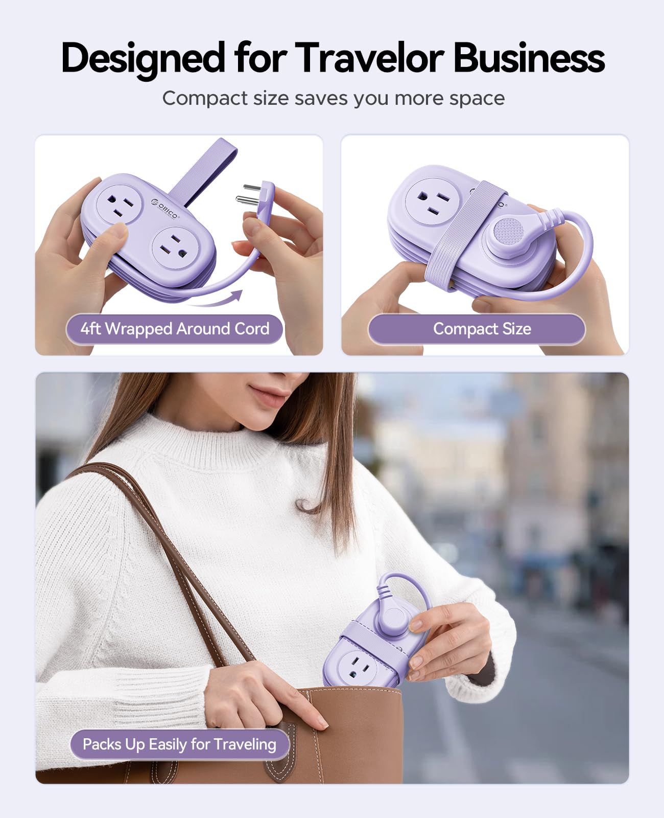 The power strip with its cord neatly wrapped around the body for tidy storage.