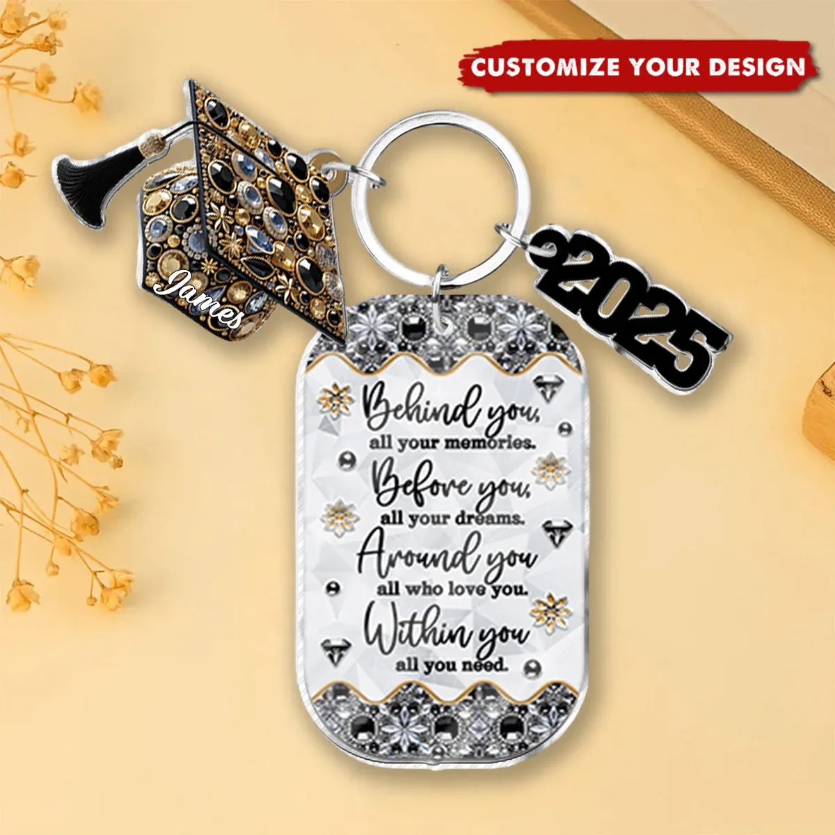 Congrats Grand Class Of 2025 - Personalized Graduation Keychain with Charms