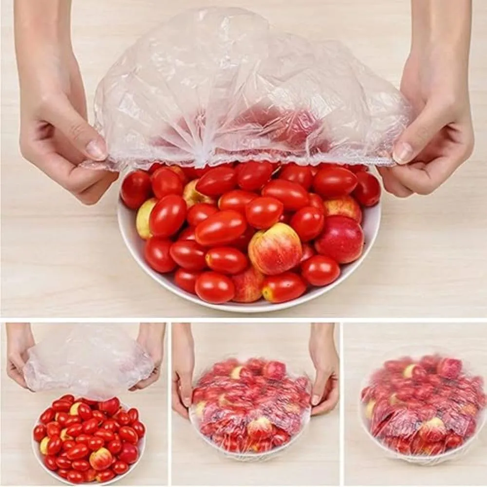 Three steps for fitting an elastic food cover