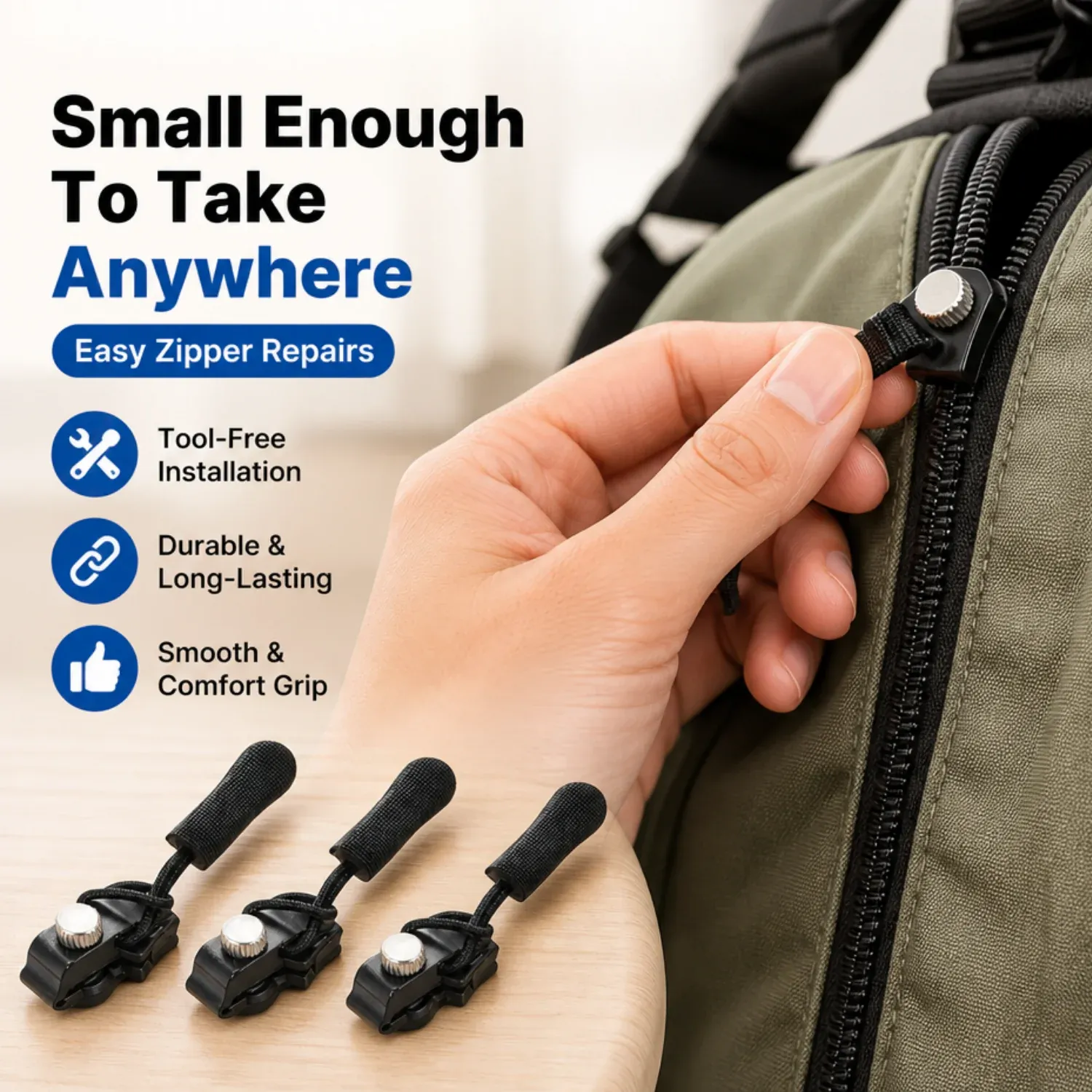 Alloy zipper puller with nylon cord and non slip grip