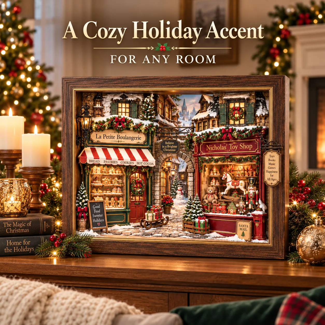 Traditional Old World Christmas style on mantel display