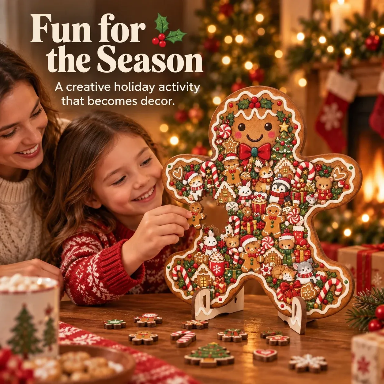 A festive wooden puzzle activity to enjoy with family