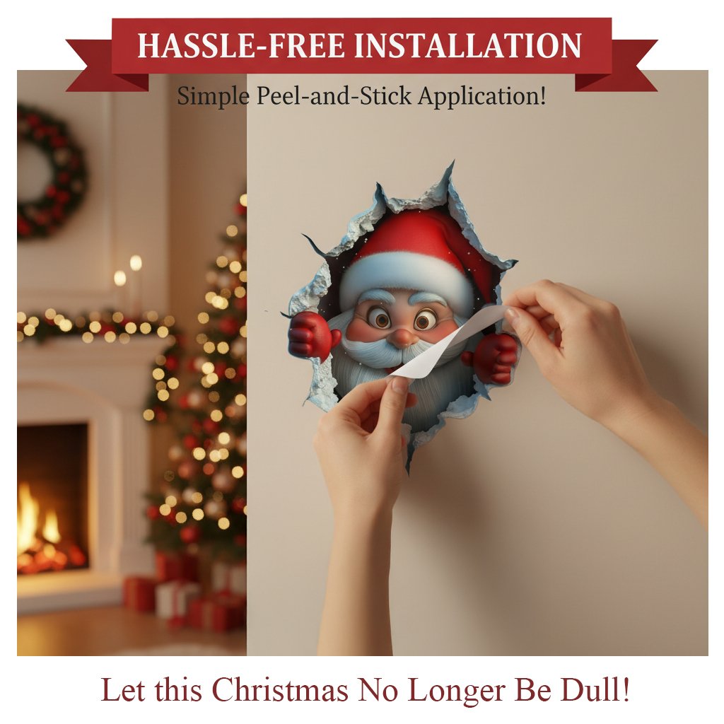 Peel and stick Santa Claus wall decal installation