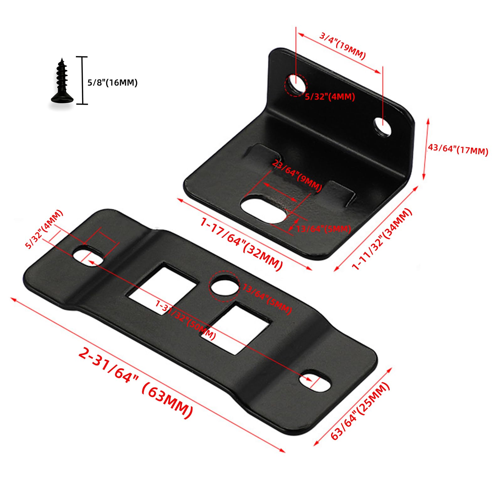 Product dimensions for L-shaped accessories and connecting accessories