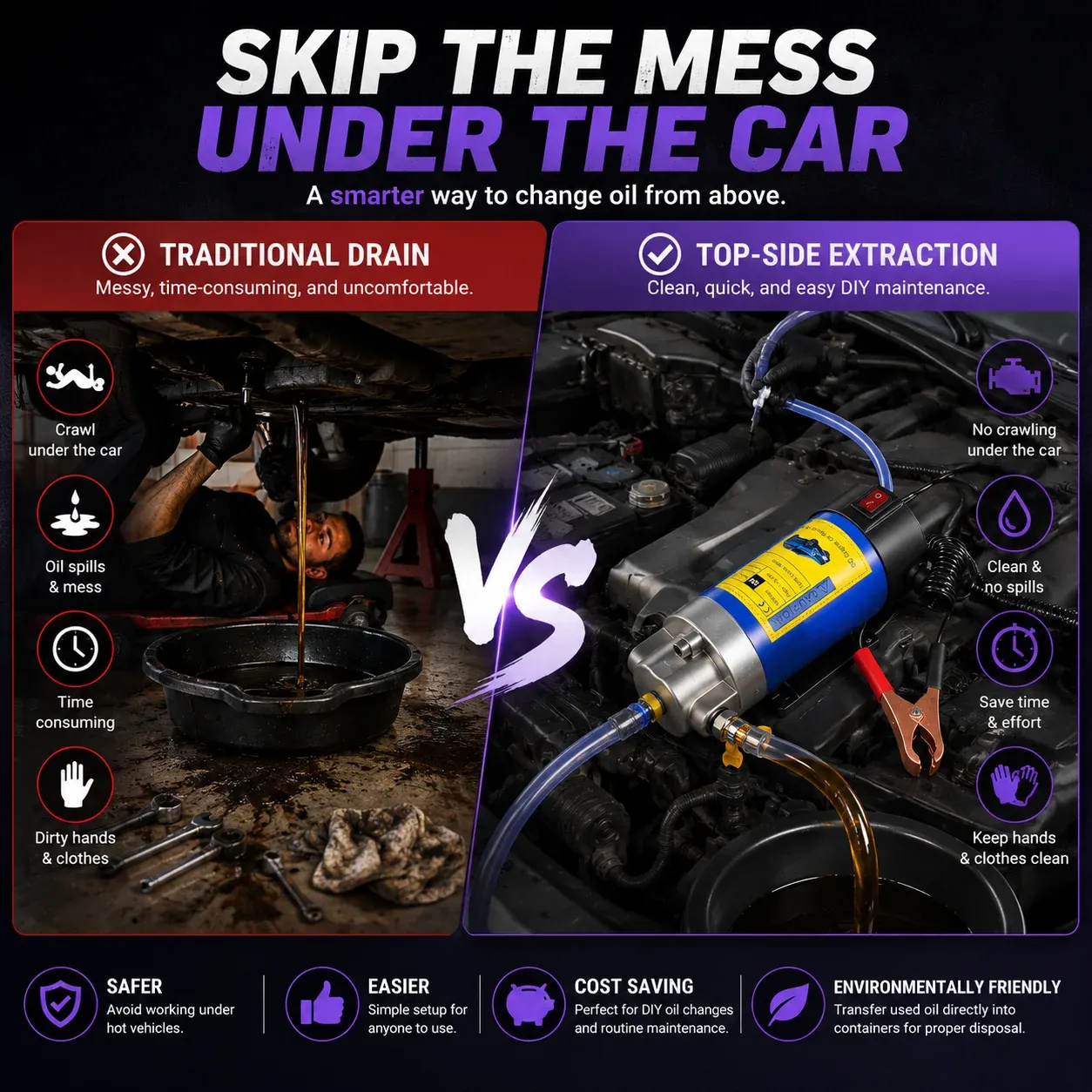 Comparison of traditional drain method vs top-side extraction