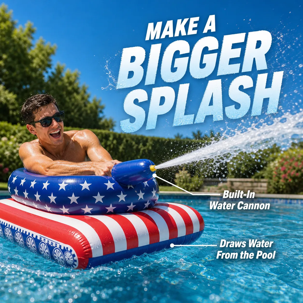 Pool rider using the tank float water cannon